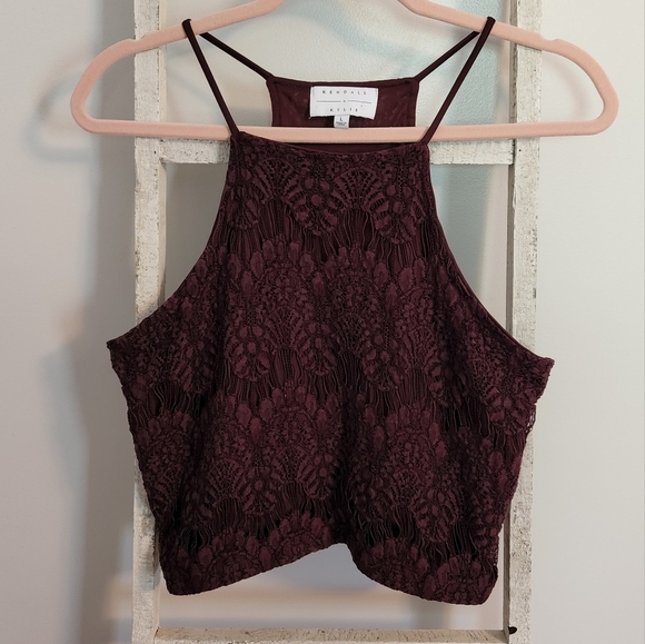 Kendall & Kylie Tops - Kendall + Kylie Large maroon plum burgundy lace racerback crop top
